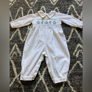 Zucchini 3 months smocked Christmas ornament snap closure white jumpsuit